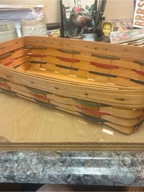Longaberger Woven Wood Basket with Red and Green Accents